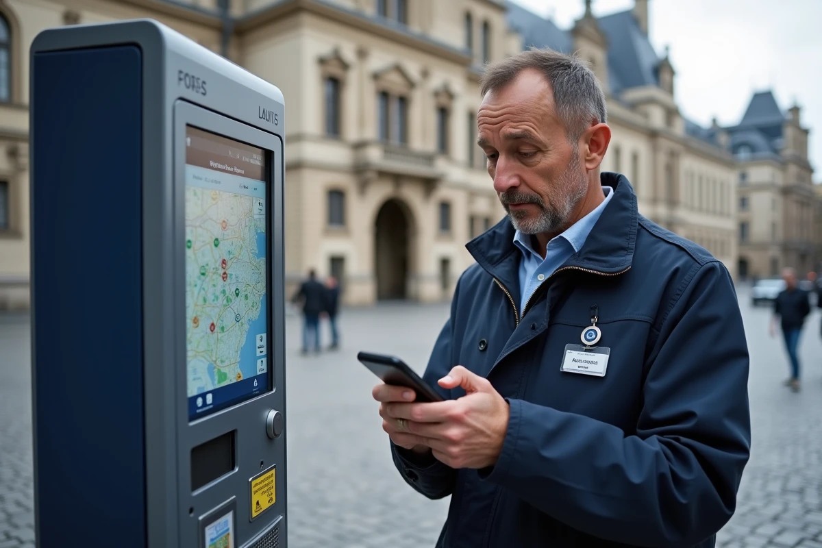 Agent parisien consulte l app IntraParis en extérieur
