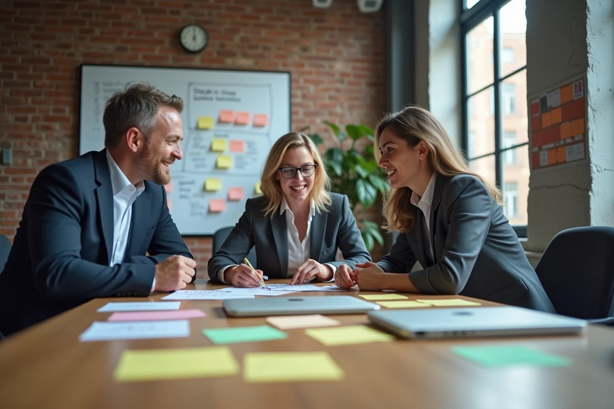 Equipe de professionnels en brainstorming en r&eacute;union