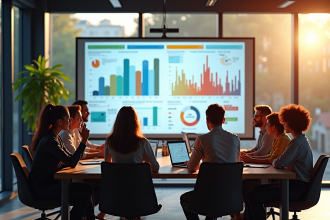 Réunion d'équipe dans un bureau moderne et lumineux