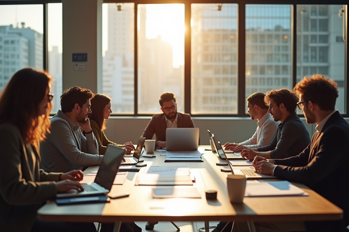 Espace de bureau moderne avec équipe collaborative