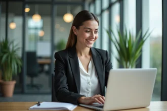 Femme d'affaires dans un espace de coworking moderne