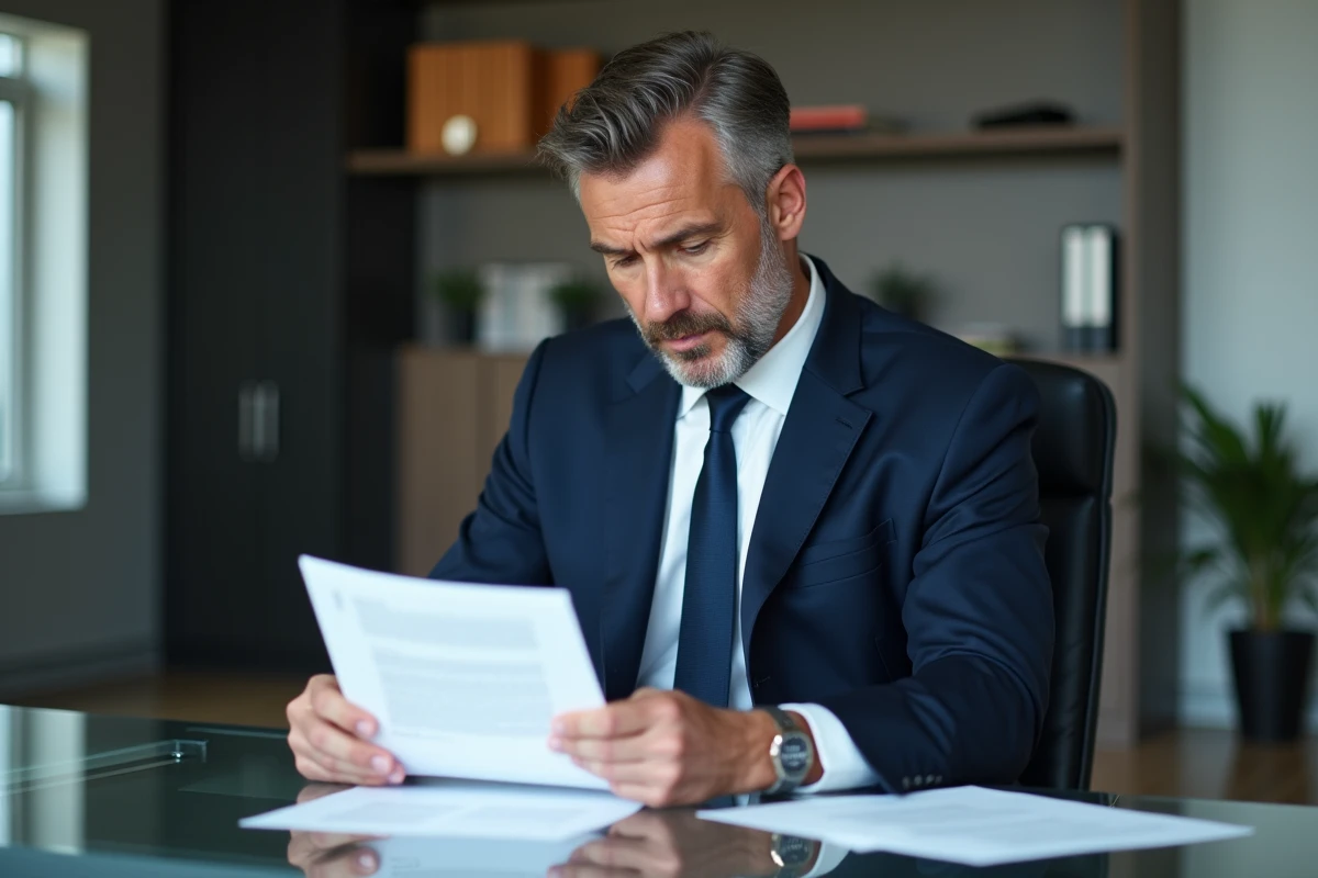 Consultant en affaires en costume bleu marine dans un bureau moderne