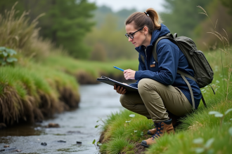 Consultante environnement en pleine nature avec carnet
