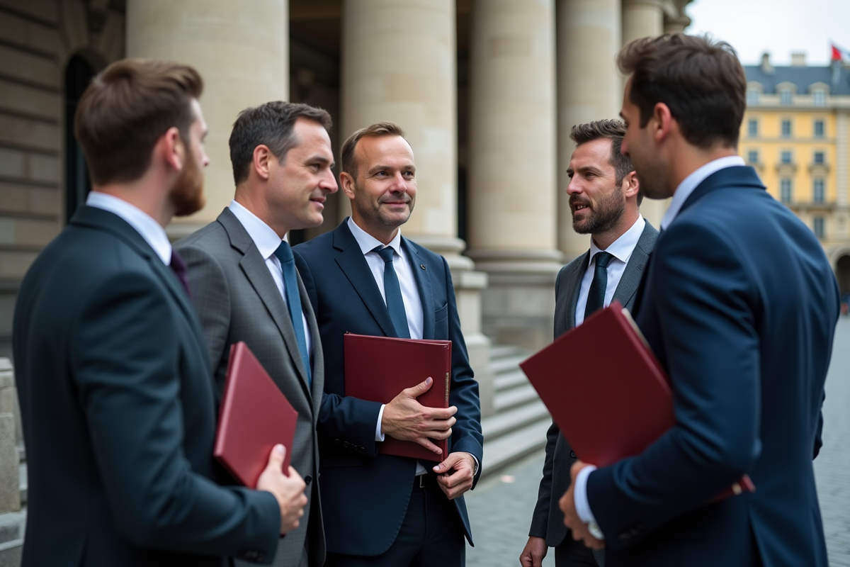 Professionnels discutant devant l