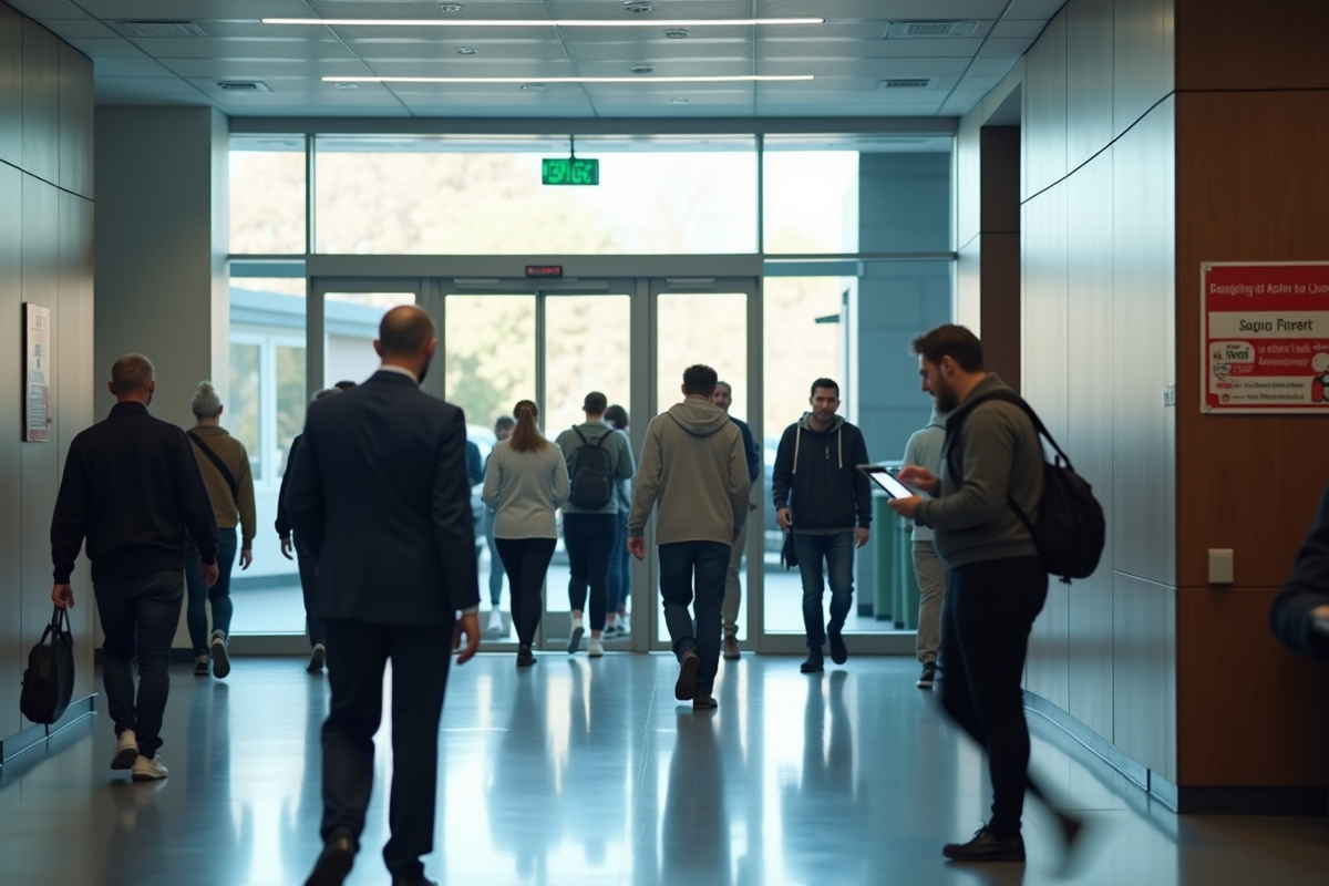Accueil dans un bâtiment public avec comptage et signalisation d