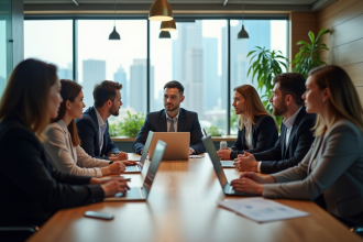 Groupe de professionnels en réunion dans un bureau moderne
