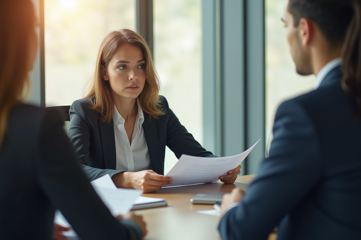 Femme d'affaires sérieuse en réunion au bureau