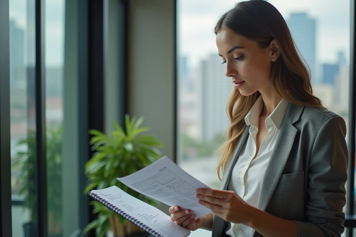 Femme d affaires examinant un rapport dans un espace de coworking