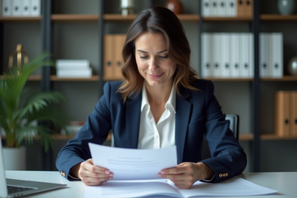 Femme avocate en costume dans un bureau moderne