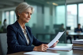 Femme d'une cinquantaine en réunion professionnelle