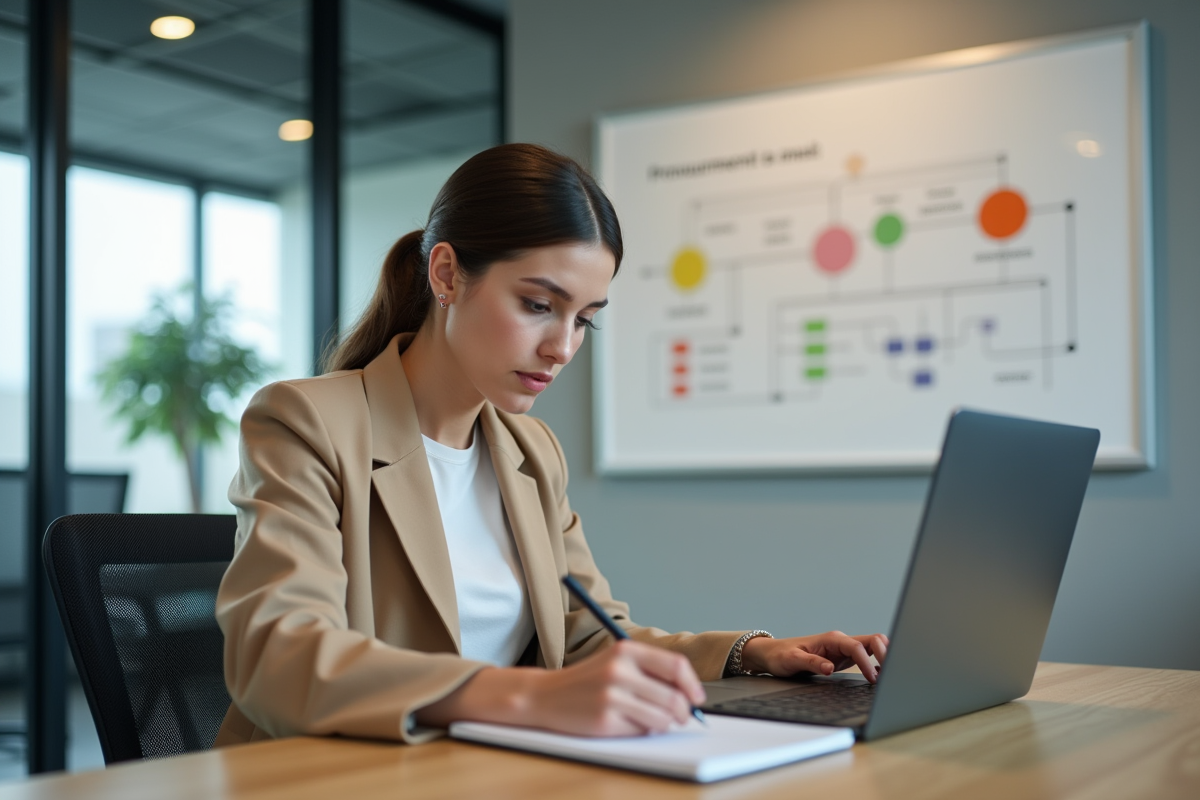 Jeune femme travaillant sur un ordinateur dans un bureau moderne
