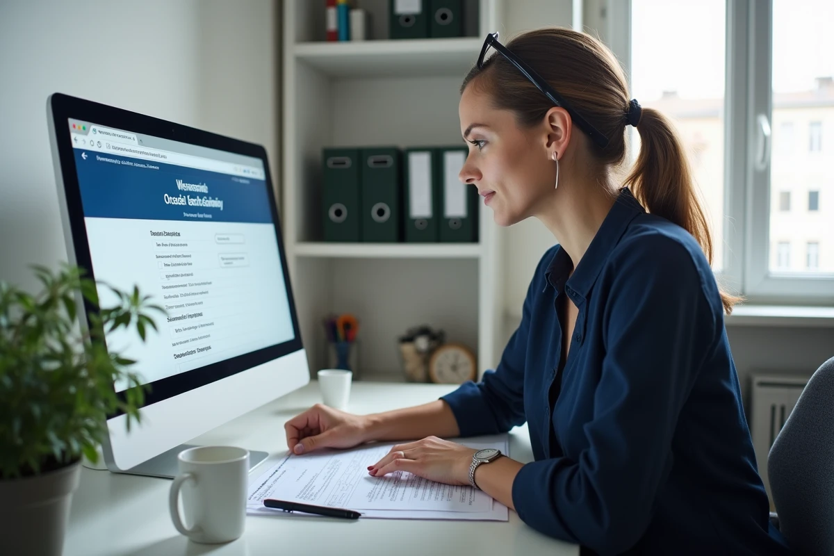 Femme effectuant les démarches administratives en ligne pour l'affiliation du conjoint collaborateur auprès de l'Urssaf