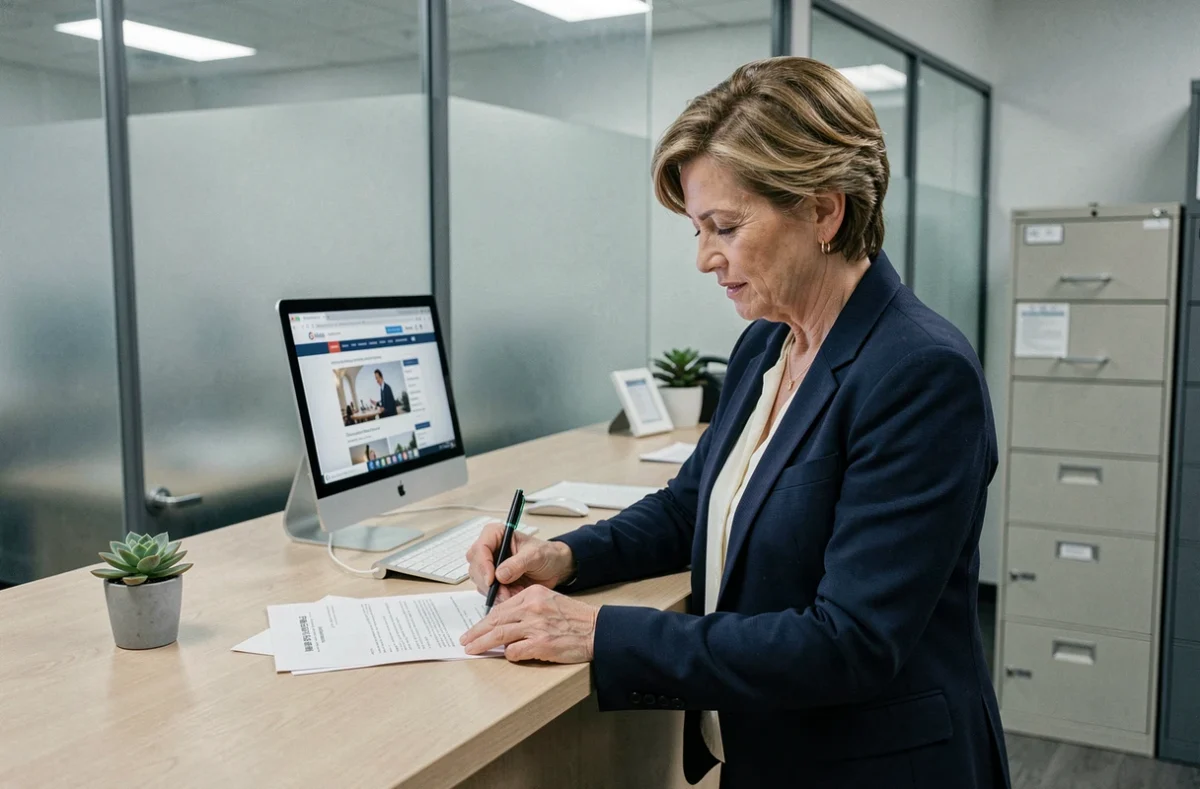 Femme complétant un formulaire de contact imprimé au bureau pour joindre un service client