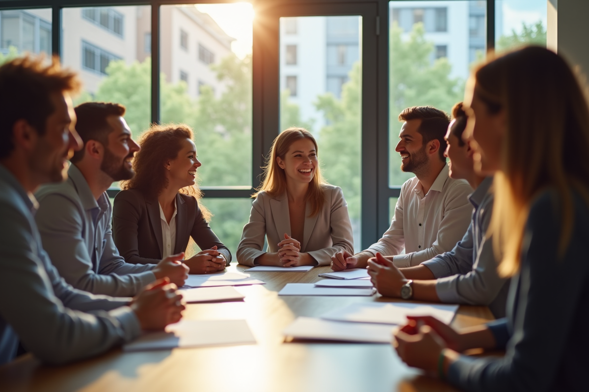 Groupe de personnes en réunion dans un bureau moderne