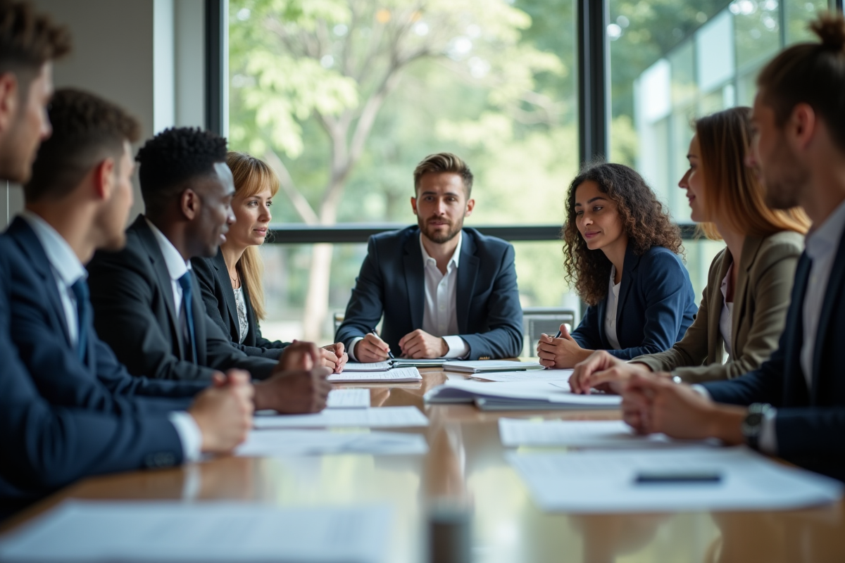 Groupe de professionnels en brainstorming dynamique