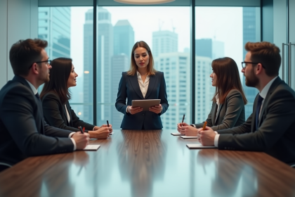 Groupe de professionnels en réunion d'affaires moderne