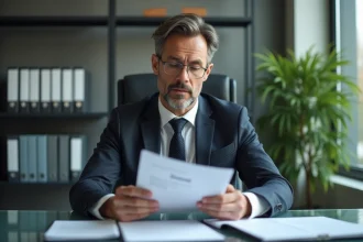 Homme d'affaires réfléchissant à un dossier de licenciement
