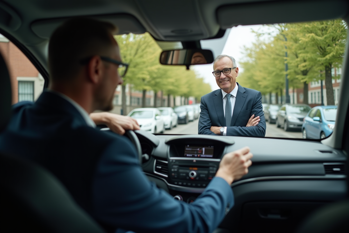 Homme d affaires discutant avec le conducteur dans une voiture urbaine