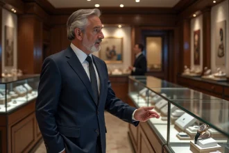 Homme élégant dans une boutique de montres de luxe