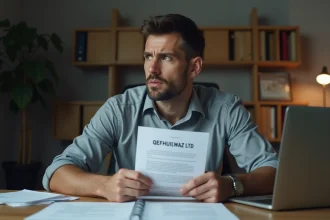 Homme d'affaires regardant un contrat QEFHUILWAZ LTD