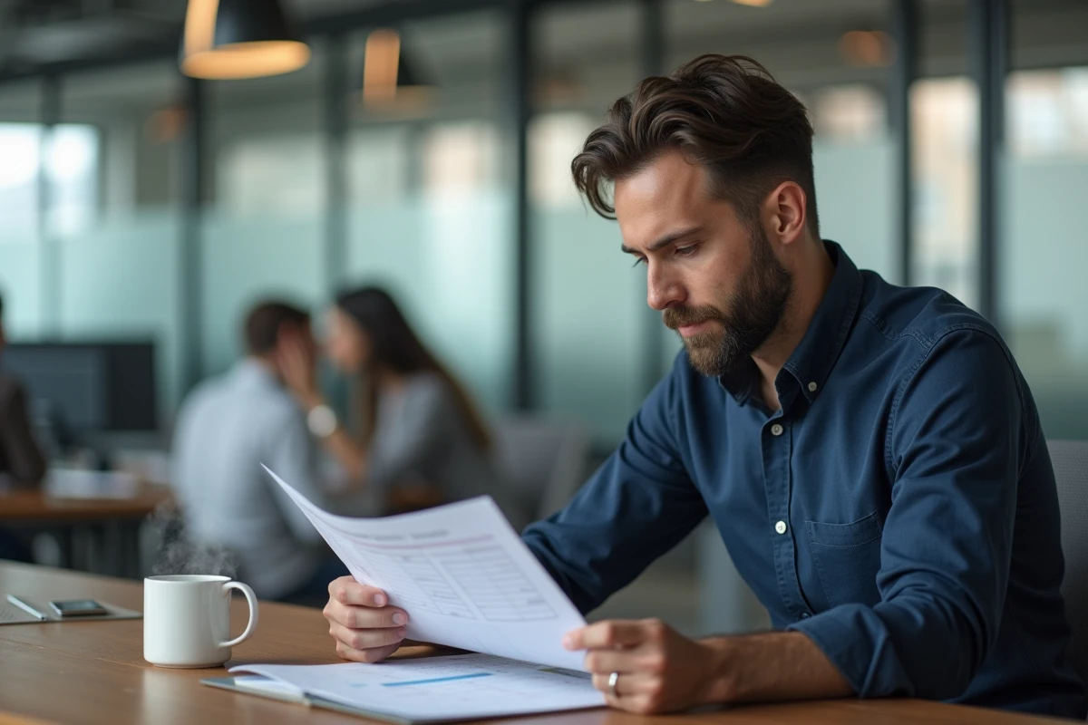 Homme consultant un planning de jours travaillés 2026 dans un bureau moderne
