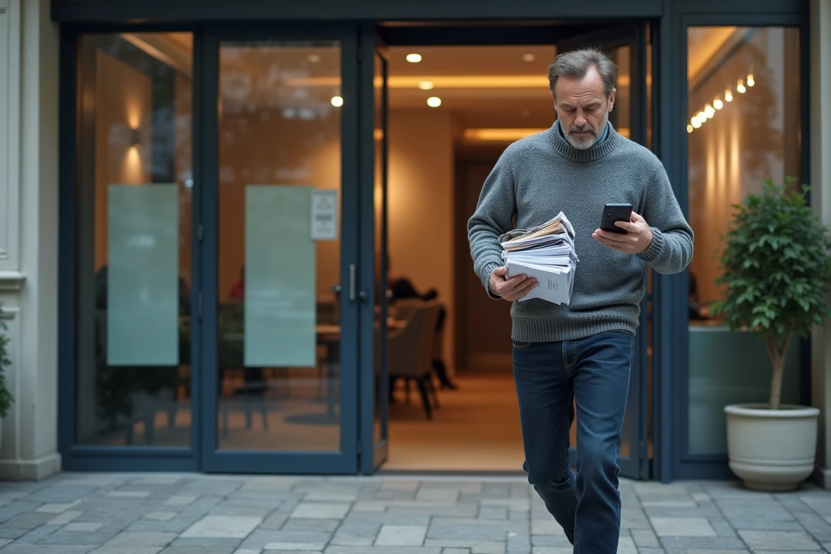 Homme press&eacute; sortant d