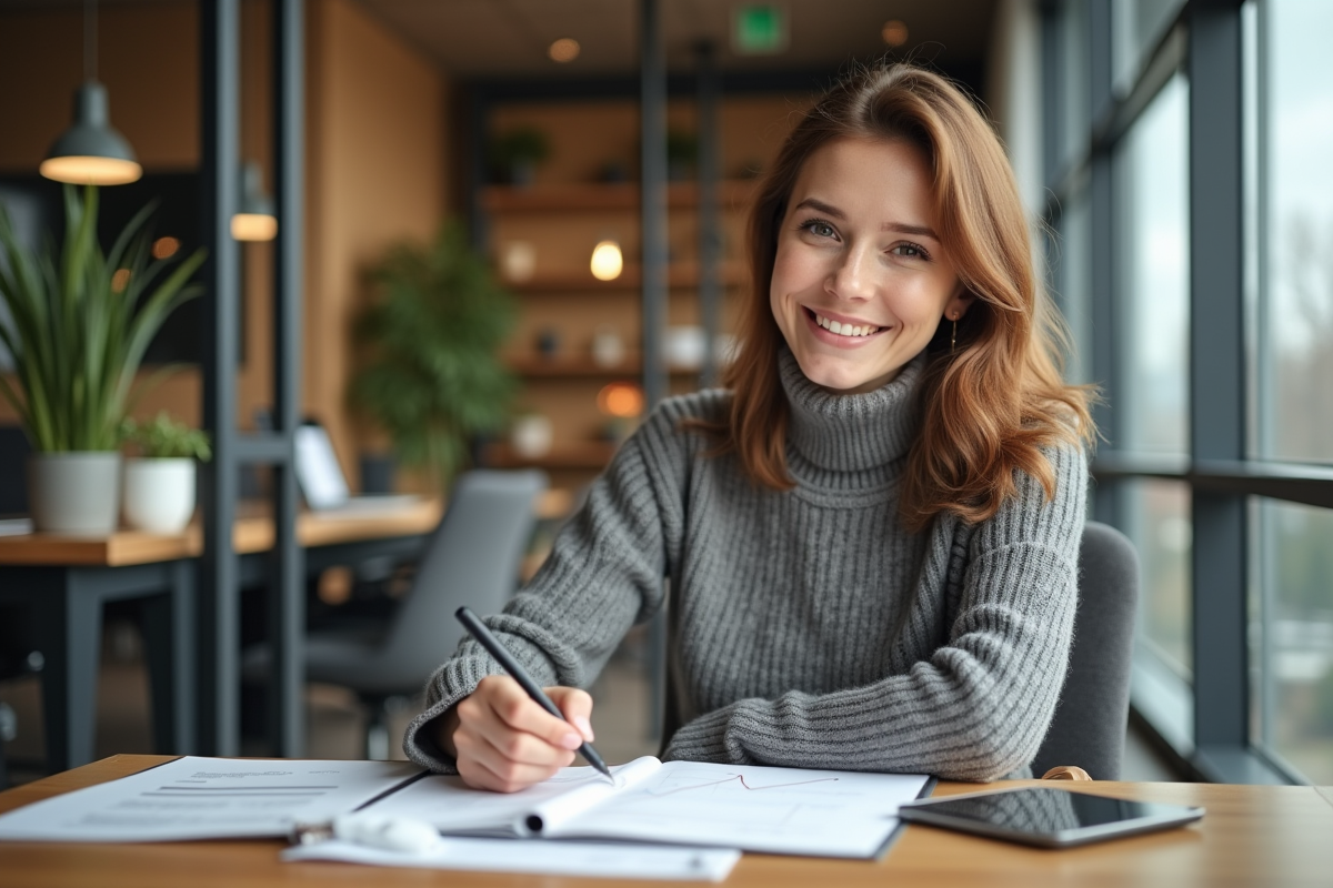Jeune femme professionnelle esquissant un graphique au bureau