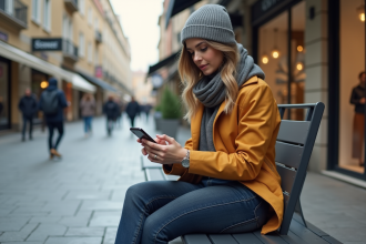 Jeune femme en streetwear urbain dans une rue chic