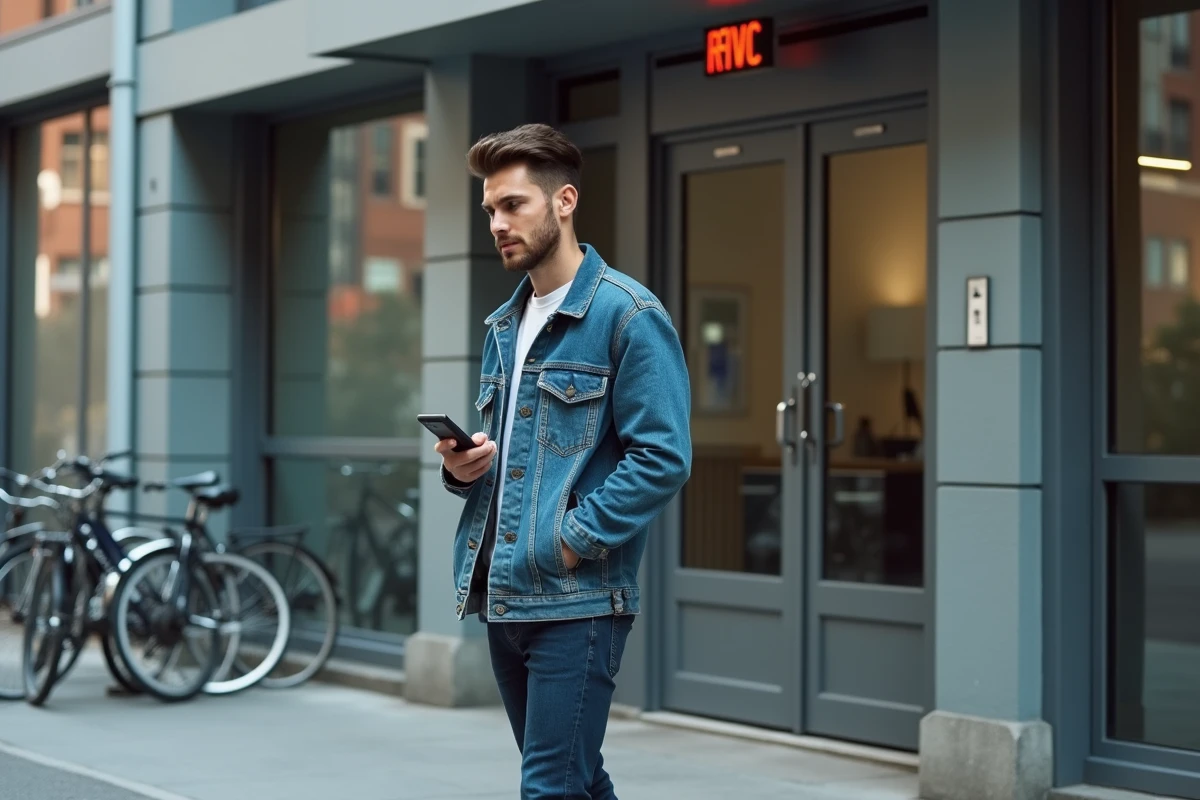 Jeune homme debout devant un bâtiment urbain