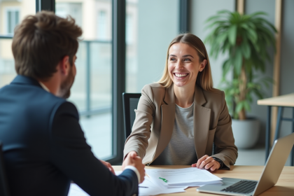 Jeune professionnel souriant lors d'un entretien d'embauche
