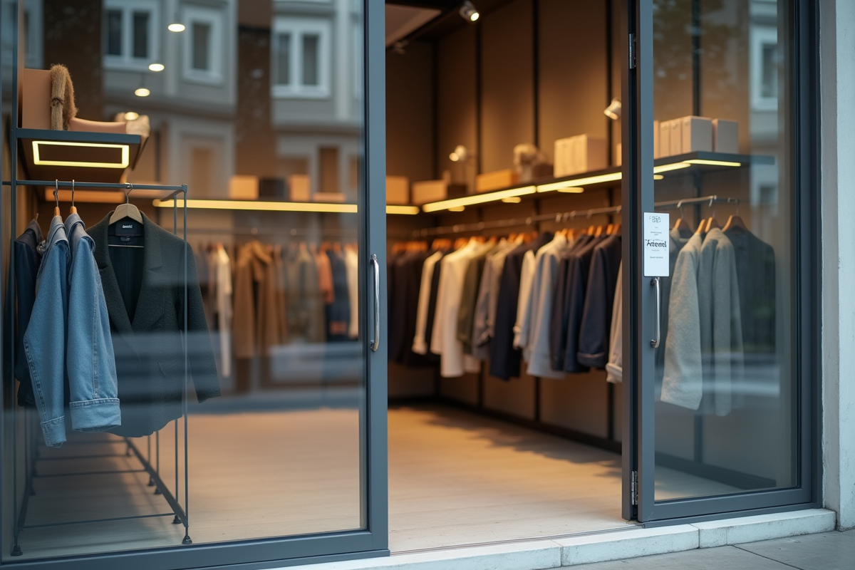 Magasin de vetements vide avec panneau ferme en vue rapprochee