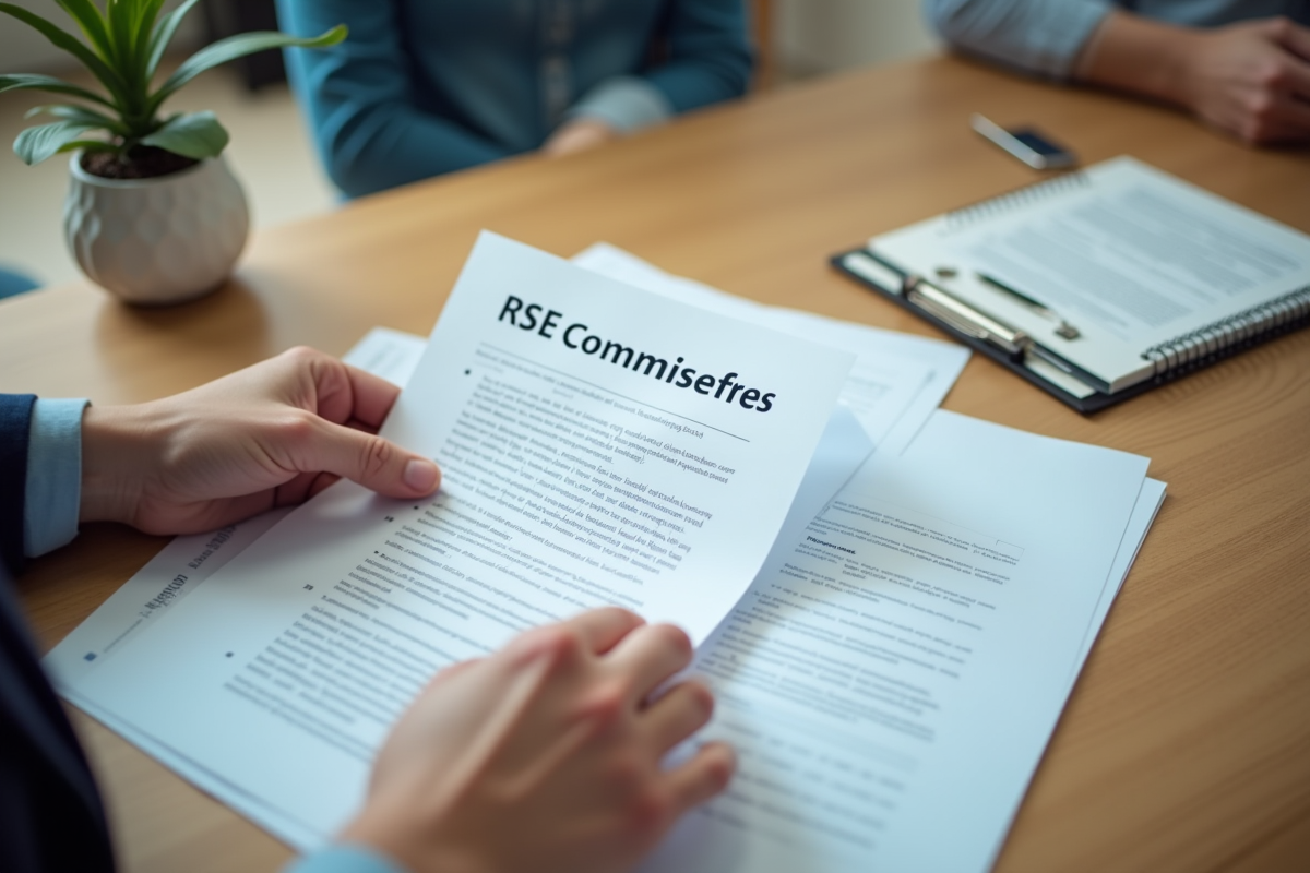 Mains tenant un rapport RSE sur un bureau en bois