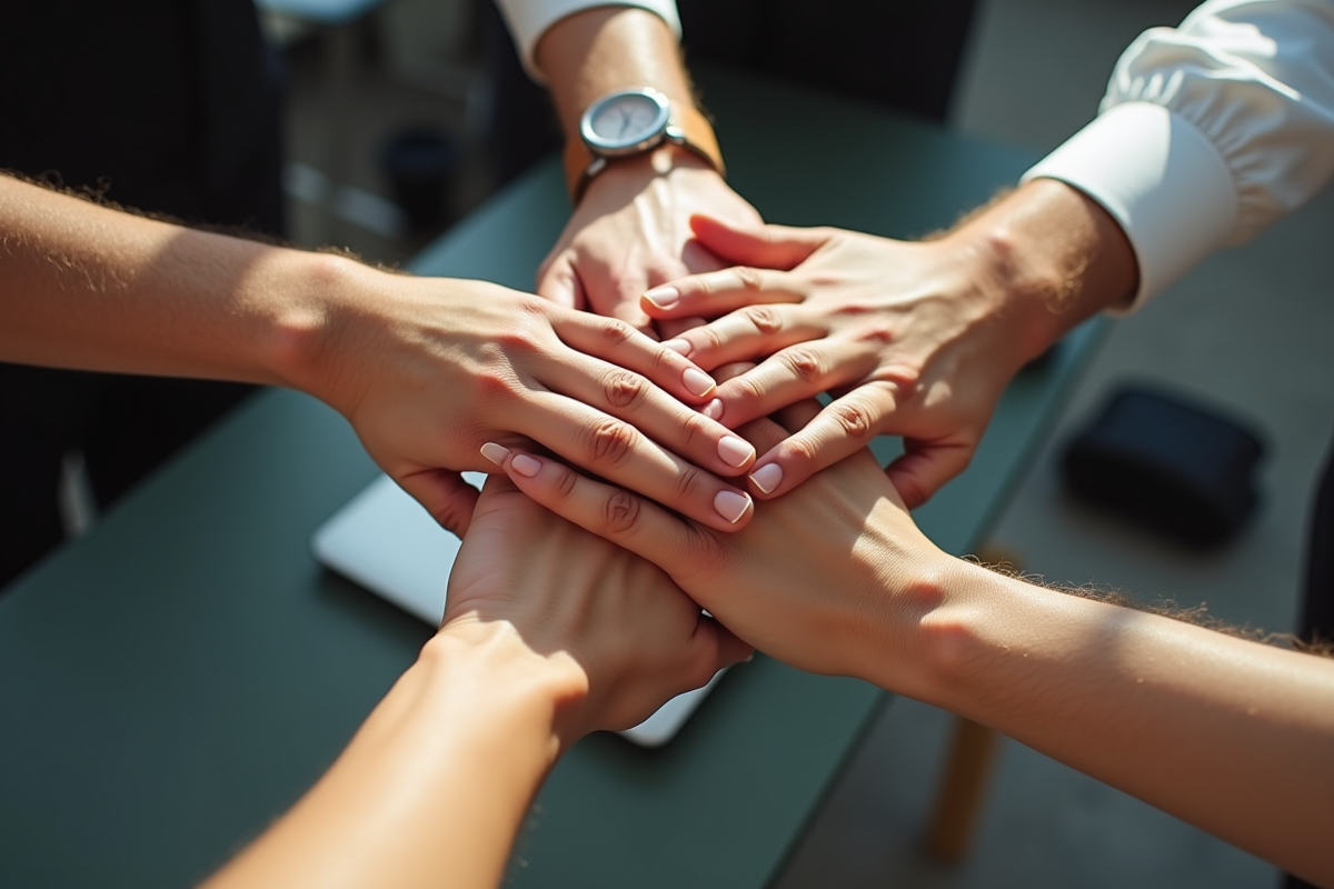 Mains de différentes personnes en symbole d