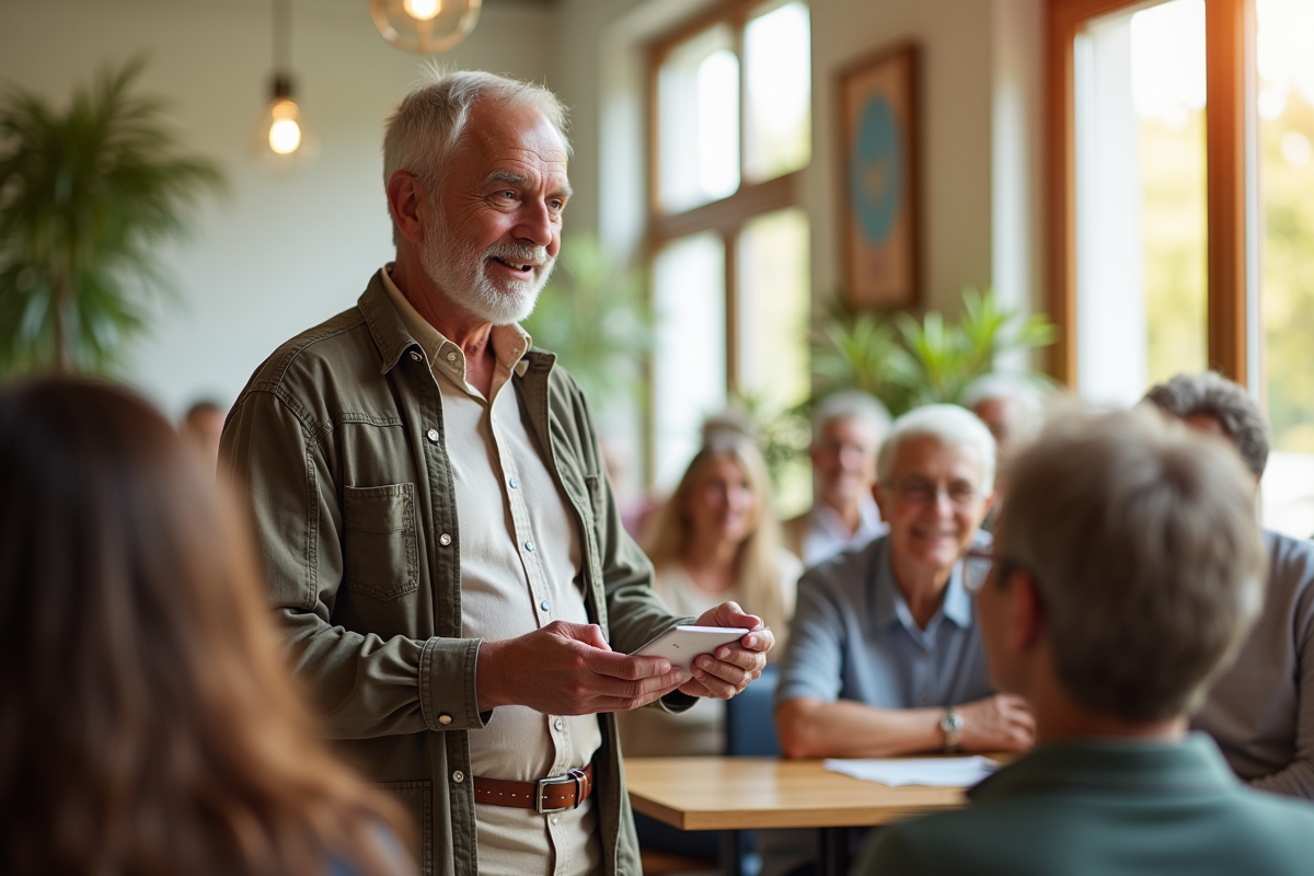 Retraite en casual mentorant un groupe dans un centre communautaire