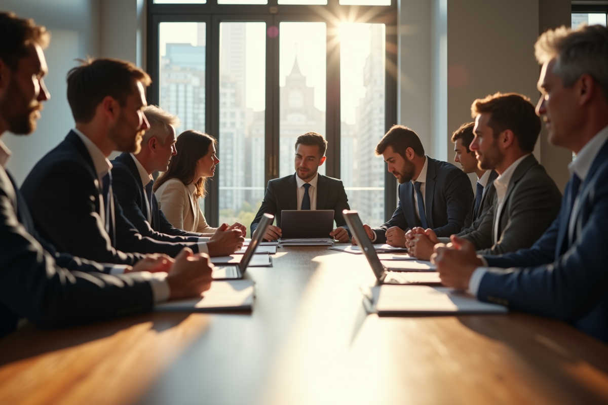 Groupe divers en réunion d'affaires autour d'une table