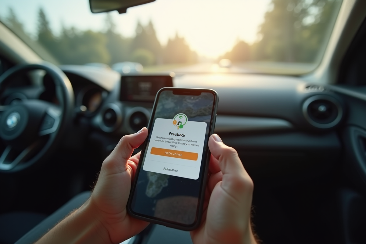 Ecran de smartphone avec application de covoiturage en intérieur